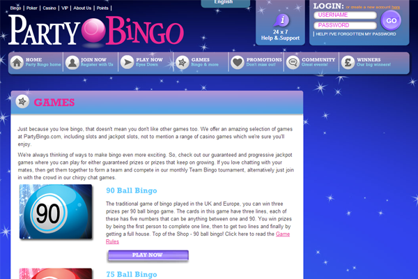 Party Bingo screen shot