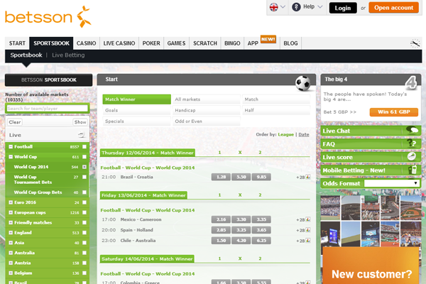 Betsson screen shot