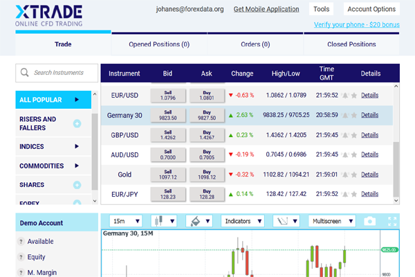 XTrade screen shot